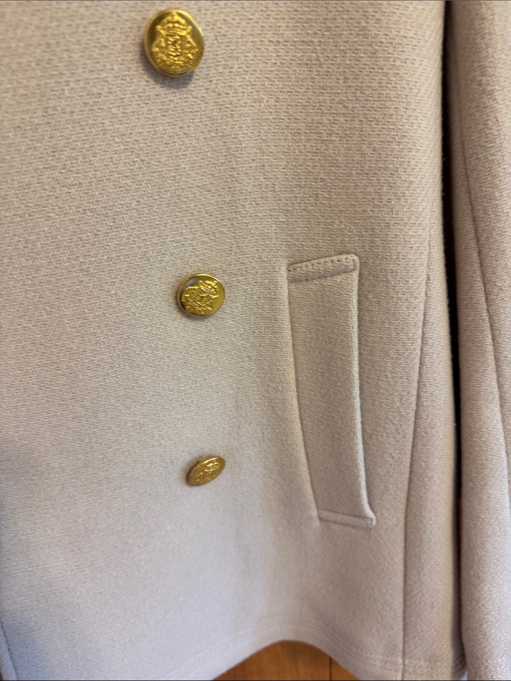 J. Crew Double-Breasted Light Taupe Wool Peacoat with Gold Buttons - Picture 4 of 6